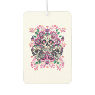 Schädelblume, Skelett Aquarellfarbe Rosa, Hallowee Autolufterfrischer