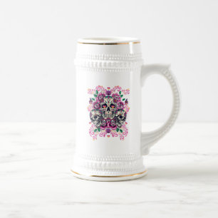 Schädelblume, Skelett Aquarellfarbe Rosa, Hallowee Bierglas
