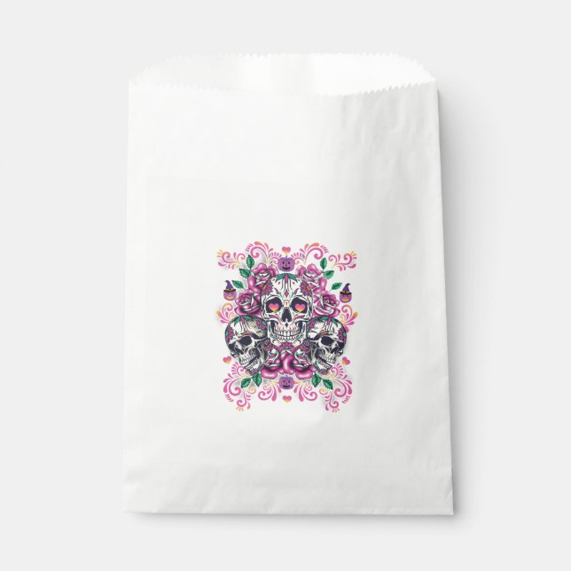 Schädelblume, Skelett Aquarellfarbe Rosa, Hallowee Geschenktütchen (Vorderseite)