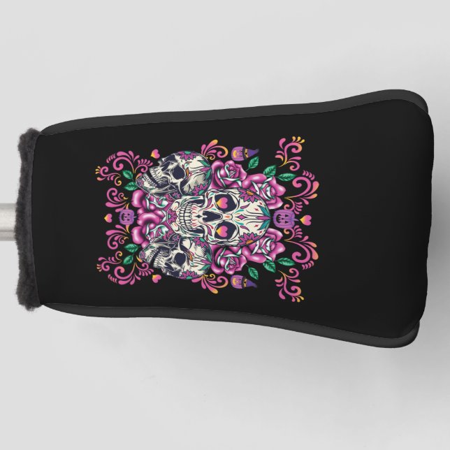 Schädelblume, Skelett Aquarellfarbe Rosa, Hallowee Golf Headcover (Vorderseite)