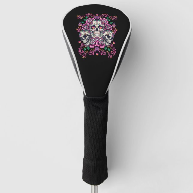Schädelblume, Skelett Aquarellfarbe Rosa, Hallowee Golf Headcover (Vorderseite)