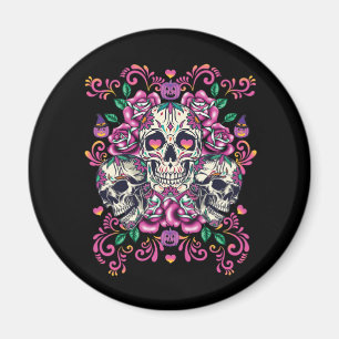 Schädelblume, Skelett Aquarellfarbe Rosa, Hallowee Magnet