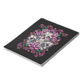 Schädelblume, Skelett Aquarellfarbe Rosa, Hallowee Notizblock