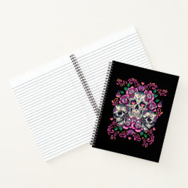 Schädelblume, Skelett Aquarellfarbe Rosa, Hallowee Notizbuch