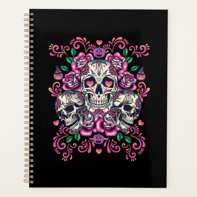 Schädelblume, Skelett Aquarellfarbe Rosa, Hallowee Planer (Vorderseite)
