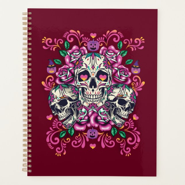 Schädelblume, Skelett Aquarellfarbe Rosa, Hallowee Planer (Vorderseite)