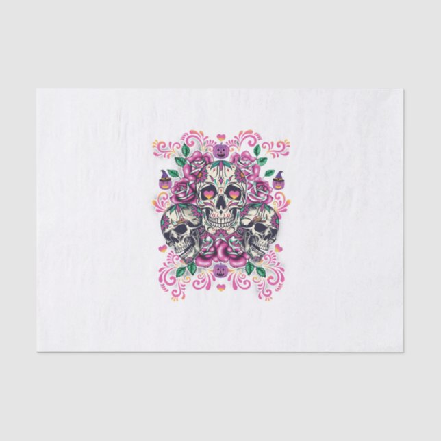 Schädelblume, Skelett Aquarellfarbe Rosa, Hallowee Seidenpapier (Vorderseite)