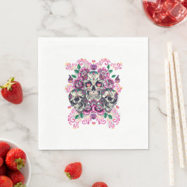 Schädelblume, Skelett Aquarellfarbe Rosa, Hallowee Serviette