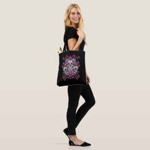 Schädelblume, Skelett Aquarellfarbe Rosa, Hallowee Tasche