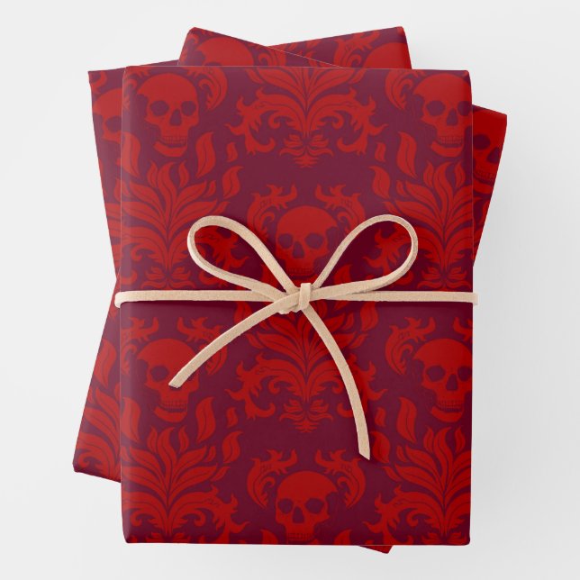 Schädelbrand-Damaskus in launischer Farbe auf rot Geschenkpapier Set (Beispiel)