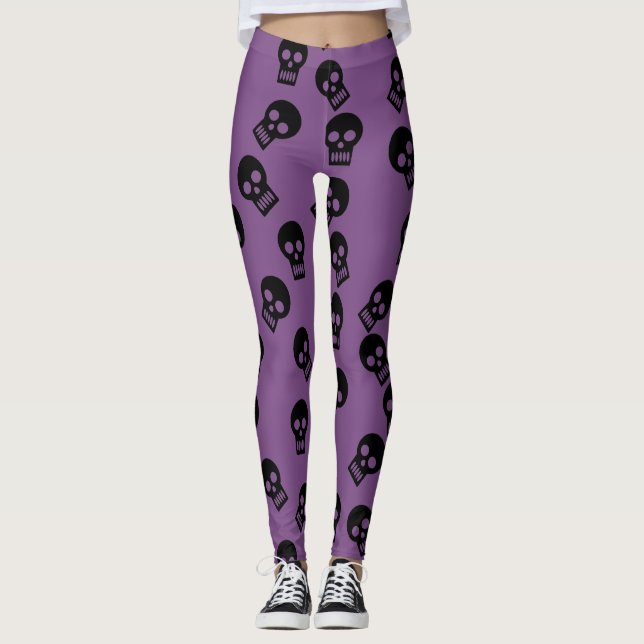 Schädelconfetti-Gamaschen-Schwarzes/Lila Leggings (Vorderseite)