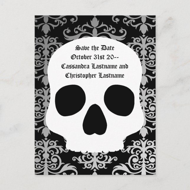 Schädeldamast | SAVE THE DATE Ankündigungspostkarte (Vorderseite)
