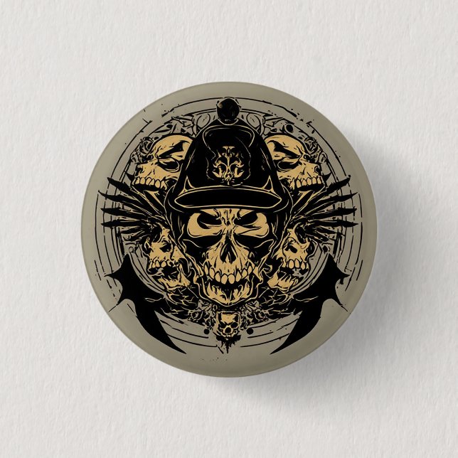 Schädeldesign mit Flügeln und Symbolen Button (Vorderseite)