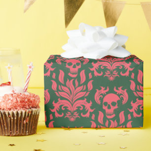 Schädelflammdamaske im Zusammenprallen von Rosa au Geschenkpapier