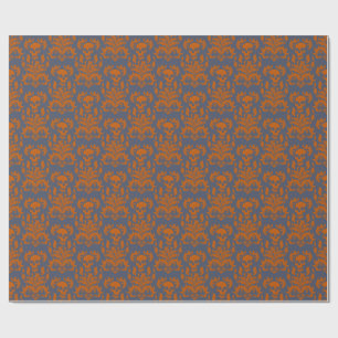 Schädelflammdamaske in Orange auf blau grau Geschenkpapier