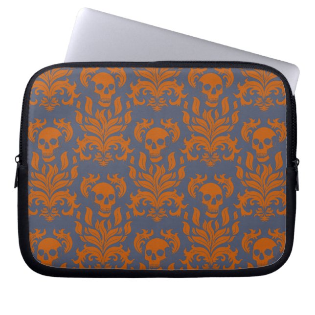 Schädelflammdamaske in Orange auf blau grau Laptopschutzhülle (Vorderseite)