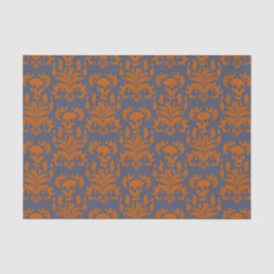 Schädelflammdamaske in Orange auf blau grau Seidenpapier