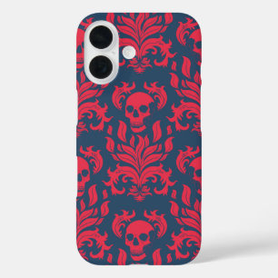 Schädelflammdamaske in rot auf blau iPhone 16 hülle