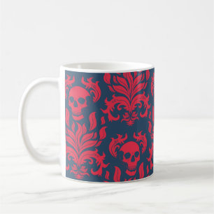 Schädelflammdamaske in rot auf blau kaffeetasse