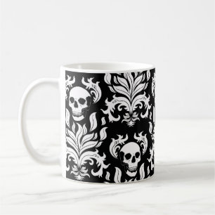 Schädelflammdamaske in schwarz, schwarz und weiß kaffeetasse