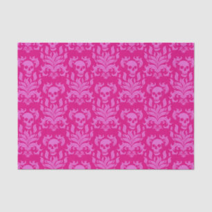 Schädelflammdamast in Bubblegum rosa auf heiß rosa Seidenpapier