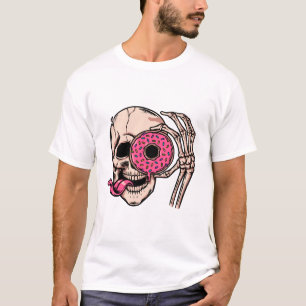 Schädelgesicht mit Donut, dunklem Spaß, süß und sa T-Shirt