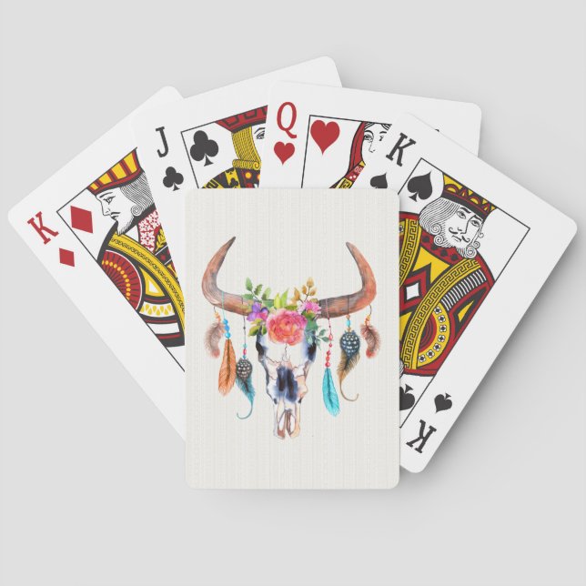 Schädelhorn und Blume Spielkarten (Rückseite)
