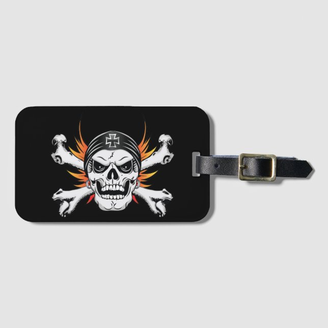 Schädelknochen mit flammenden Flügeln Gepäckanhänger (Vorderseite (Horizontal))