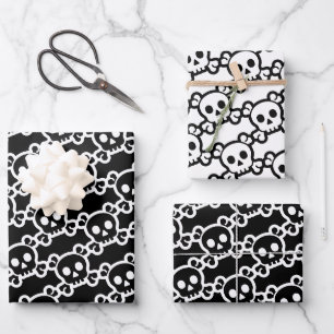 Schädelknochen Schwarz-weiß Geschenkpapier Set