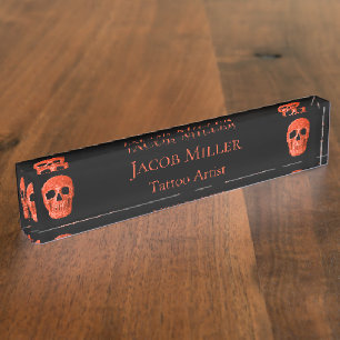 Schädelkopf Gothic Neon Orange Schwarzes Tattoo-St Namensplakette