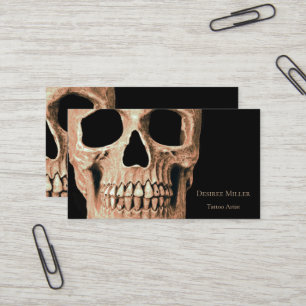 Schädelkopf-Gotik-Tan-Braun-Schwarz-Tätowierstudio Visitenkarte