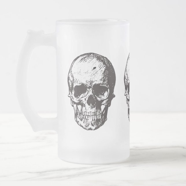 Schädelkopf-Tasse, Schädelkopf-Bierglas, Bierglas, Mattglas Bierglas (Links)