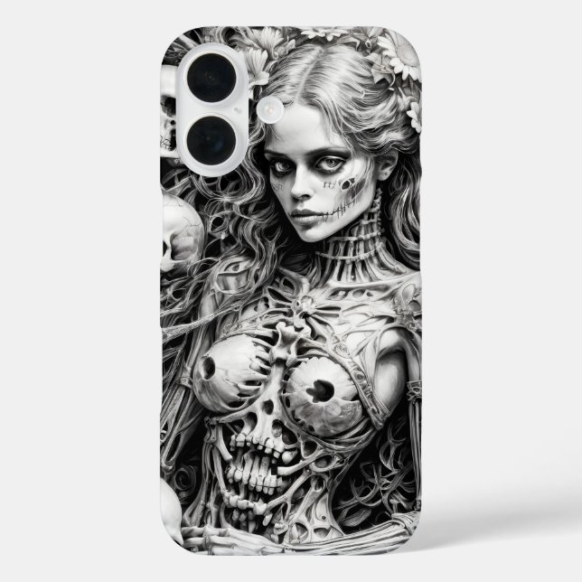 Schädelmädchen mit Knochenabdeckung iPhone 16 Hülle (Rückseite)