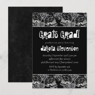 SchädelRose   Funky Chalkboard Grunge Abschluss Einladung