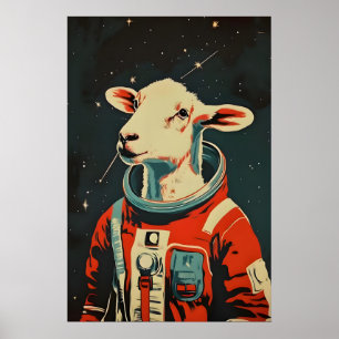 Schaf-Astronautenposter, Schaf-Retro-Druck, Schaf Poster