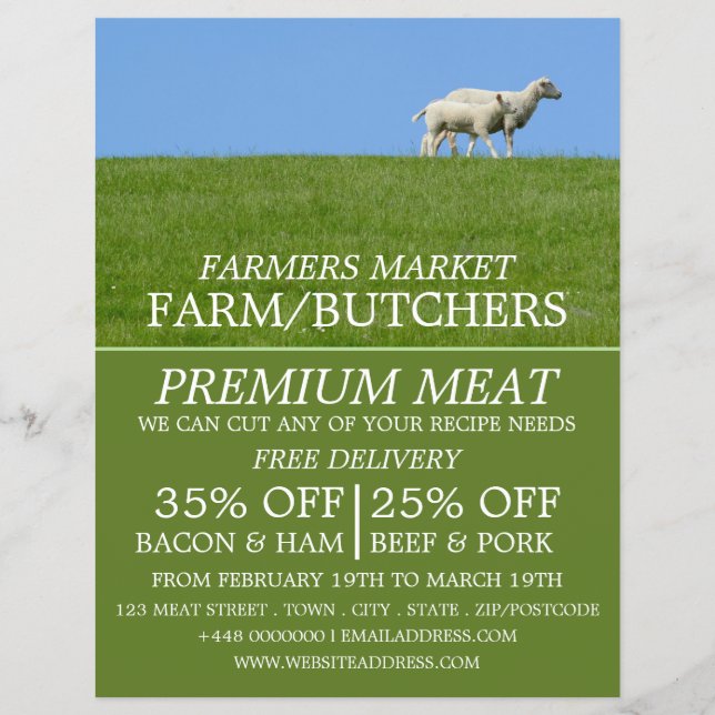 Schaf auf Gras, Bauer & Butcher Werbung Flyer (Vorne)
