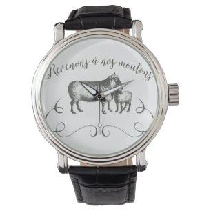 Schaf-Bauernhof-lustiger französischer Armbanduhr