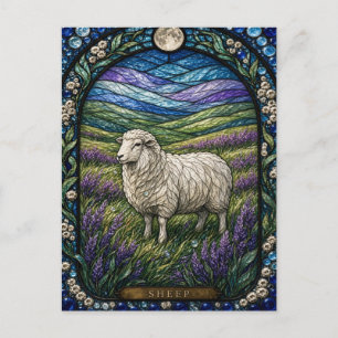 Schaf, Heather Bloom Buntglas Postkarte