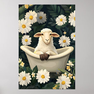 Schaf im Badewanne Poster, Lustiges Tier Poster