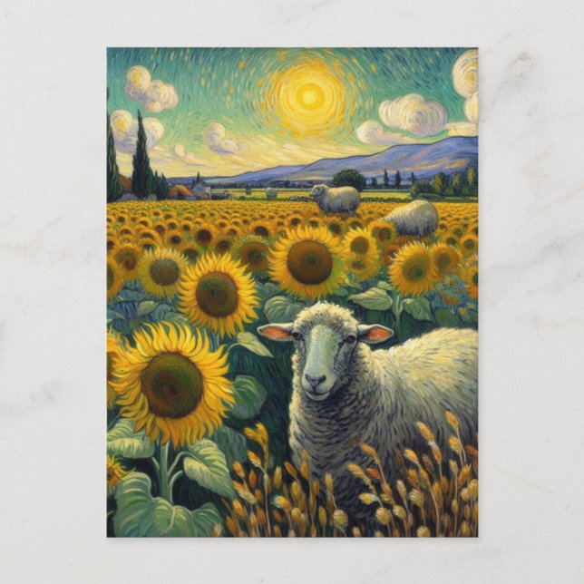 Schaf im Sonnenblumenfeld Van Gogh Postkarte (Vorderseite)