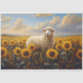 Schaf in einem Sonnenblumenfeldelementar Seidenpapier