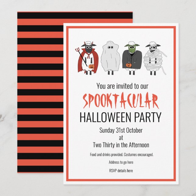 Schaf in Kostümen-Halloween-Party schneiden oder b Einladung (Vorne/Hinten)