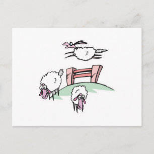 Schaf springt über Zaun Postkarte