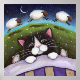 Schaf-Traum-Fantasie-Katzen-Kunst-Druck Poster