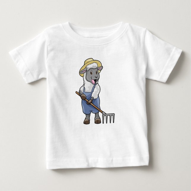 Schafe als Bauer mit Rake & Hat Baby T-shirt (Vorderseite)