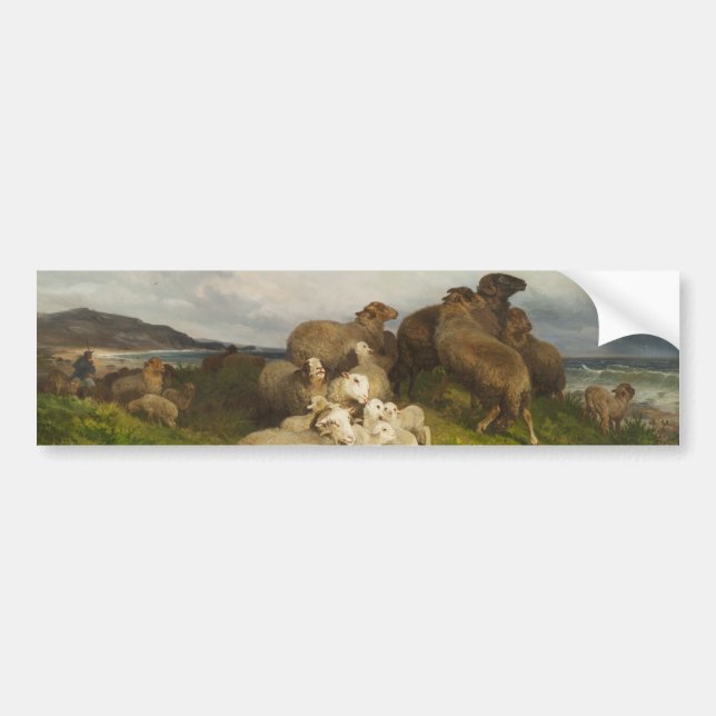 Schafe auf einer Wiese (von August Friedrich Schen Autoaufkleber (Vorne)