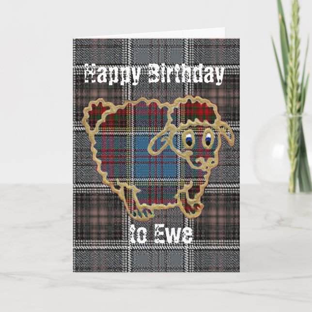 Schafe auf Tartan.Happy Birthday Karte (Vorderseite)
