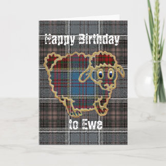 Schafe auf Tartan.Happy Birthday Karte