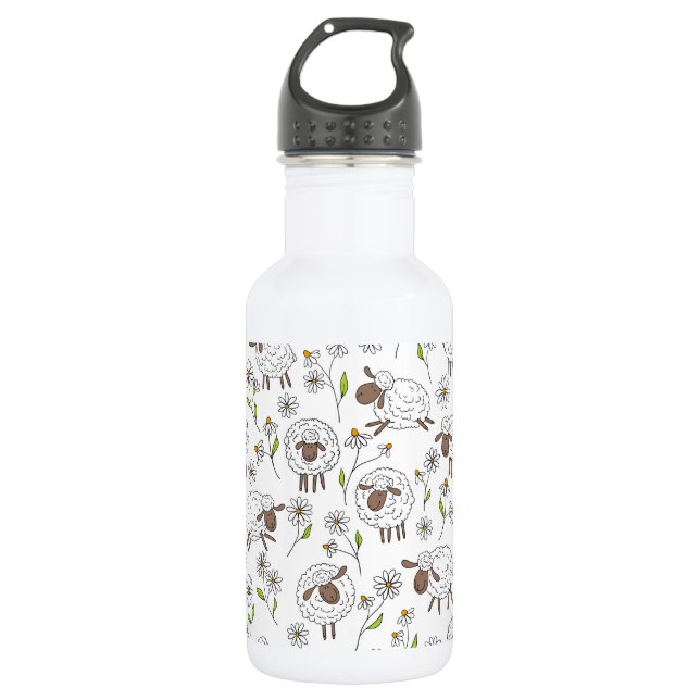Schafe auf Weiß zählen Edelstahlflasche (Vorderseite)