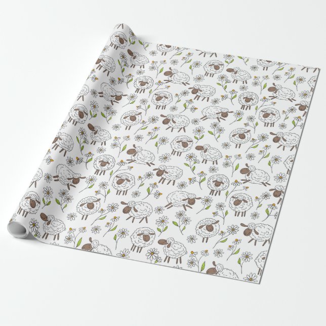 Schafe auf Weiß zählen Geschenkpapier (Ungerollt)
